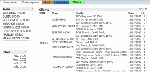 Onglet client