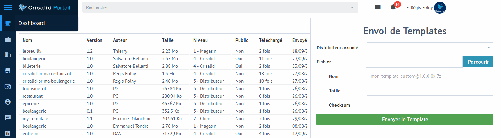 "Templates" disponibles sur le serveur de licence.
