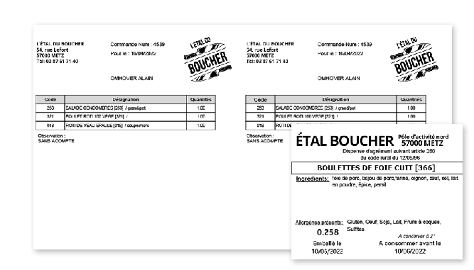 Feuille de production et étiquette commande boucherie