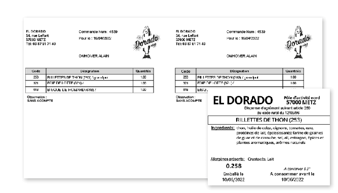 Feuille de production et étiquette commande poissonnerie