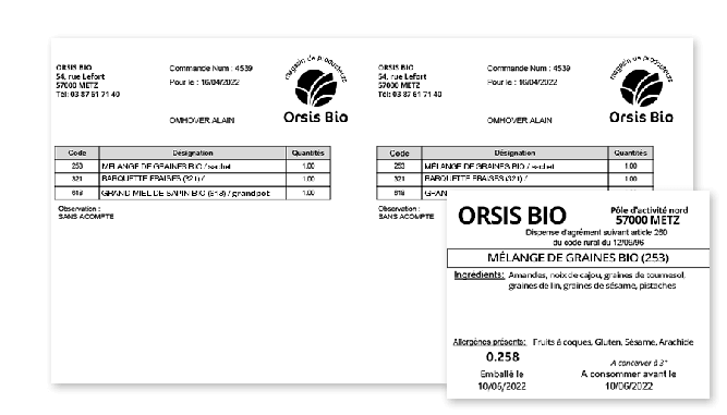 Feuille de production et étiquette commande