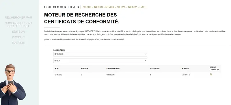 Rechercher un éditeur certifié NF525
